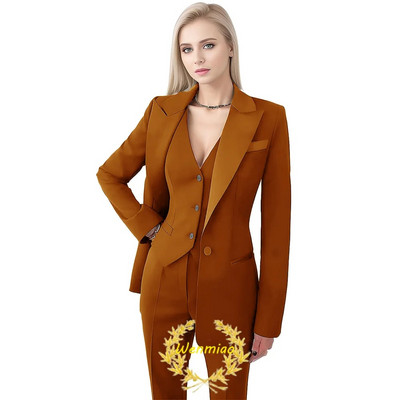 Dramblio kaulo spalvos moteriškas kelnių kostiumas, 3 dalių atvartas, formalus švarkas, liemenė moteriškas švarkas, plonas apranga костюм женский