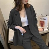 Dvodijelni set velike veličine, elegantno uredsko odijelo za dame, uske duge hlače, jakna, jakna, gornje odijelo, ležerni ženski set za putovanje na posao, posao na vjetar