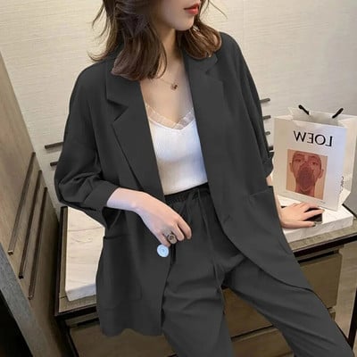 Dvodijelni set velike veličine, elegantno uredsko odijelo za dame, uske duge hlače, jakna, jakna, gornje odijelo, ležerni ženski set za putovanje na posao, posao na vjetar