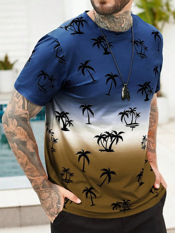 Тениска за мъже Облекло Hawaiian Coconut Tree Pattern Лято Harajuku Тениски с къс ръкав Горнища с О-образно деколте Мъжка ежедневна тениска