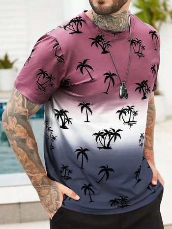 Тениска за мъже Облекло Hawaiian Coconut Tree Pattern Лято Harajuku Тениски с къс ръкав Горнища с О-образно деколте Мъжка ежедневна тениска
