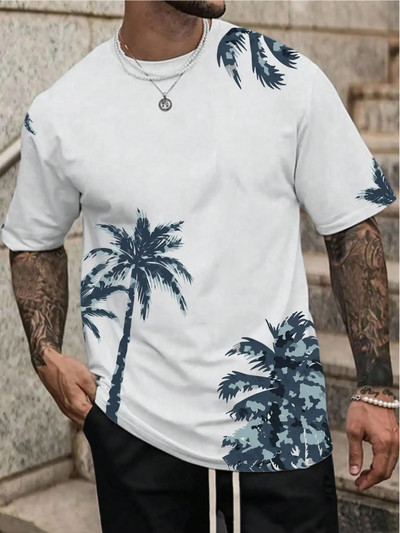 Marškinėliai vyrams Drabužiai Havajų kokoso medžio raštas Vasaros Harajuku trumpomis rankovėmis marškinėliai marškinėliai O formos iškirpte Vyriški laisvalaikio marškinėliai