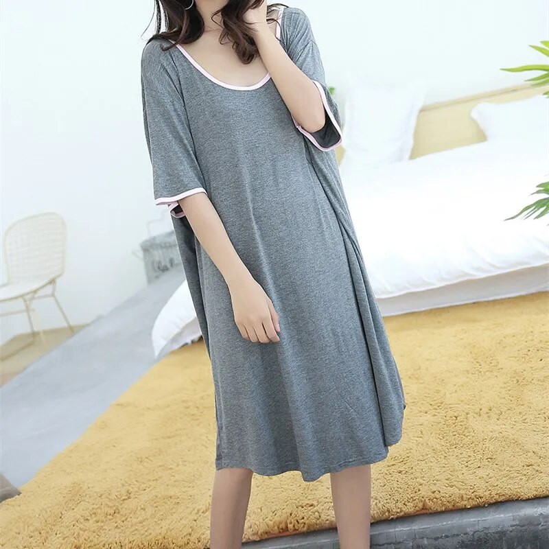 Moteriška pižamos suknelė trumpomis rankovėmis Modalinė medvilninė šilko vidutinio ilgio laisvi didelio dydžio naktiniai drabužiai Namų drabužiai Moteriški poilsio drabužiai