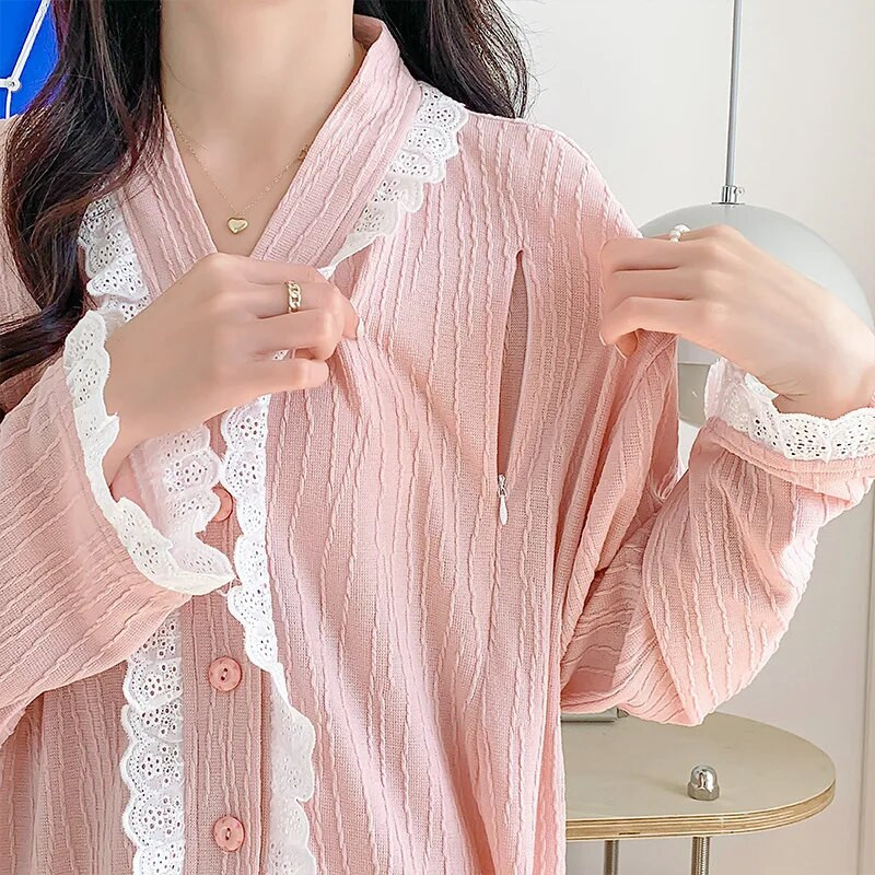 Sweet 2 PCs/komplektas Kasdieniai nėščiųjų pižamos rūbai žindymui rudeniniai nauji ilgomis rankovėmis pižamų rinkiniai laisvi namų drabužiai