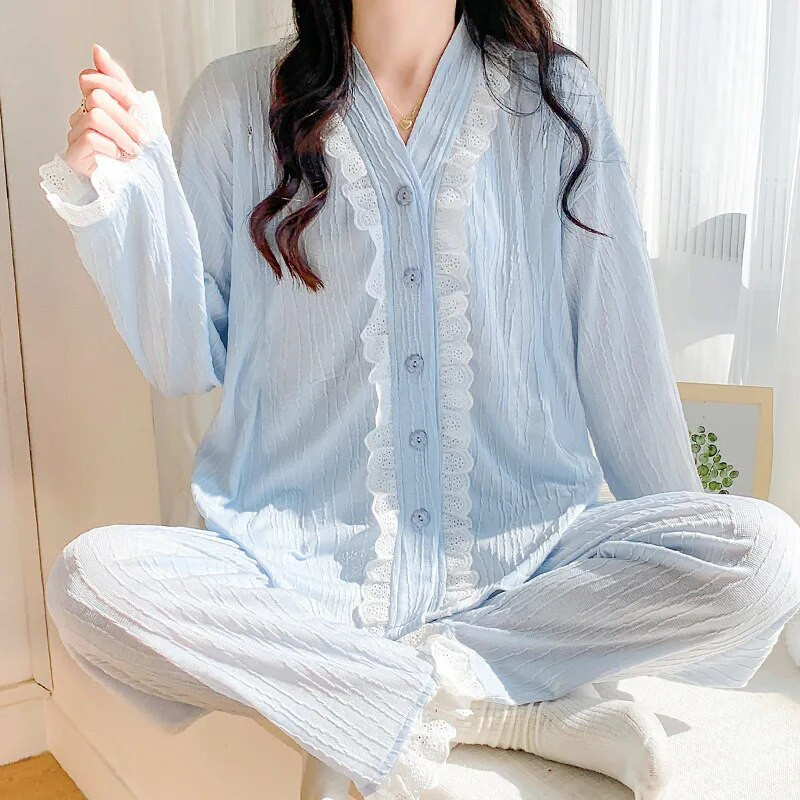 Sweet 2 PCs/komplektas Kasdieniai nėščiųjų pižamos rūbai žindymui rudeniniai nauji ilgomis rankovėmis pižamų rinkiniai laisvi namų drabužiai