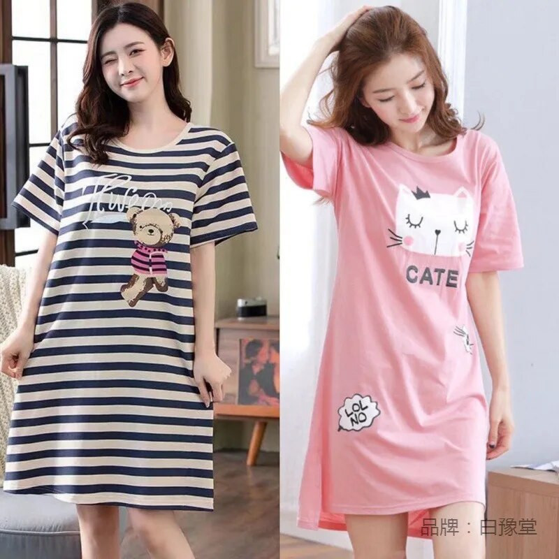 Moteriškos pižamos, vasarinės moteriškos pižamos, studentiškos suknelės, laisvai krentanti ir miela namų apranga, kurią galima dėvėti išorėje