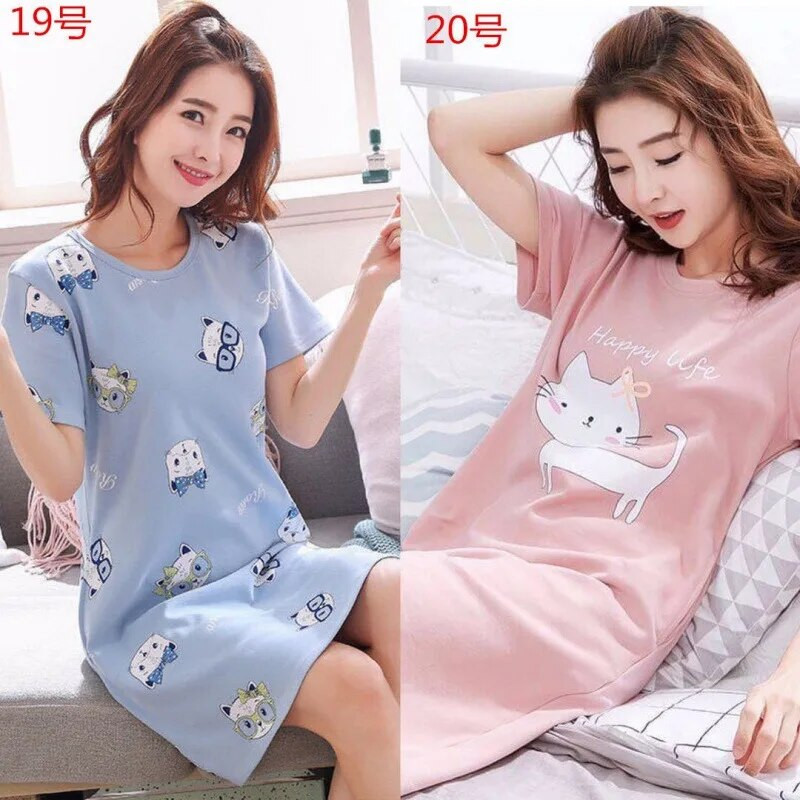 Moteriškos pižamos, vasarinės moteriškos pižamos, studentiškos suknelės, laisvai krentanti ir miela namų apranga, kurią galima dėvėti išorėje