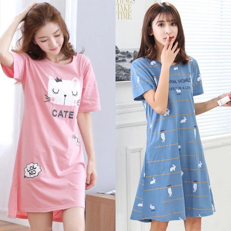 Moteriškos pižamos, vasarinės moteriškos pižamos, studentiškos suknelės, laisvai krentanti ir miela namų apranga, kurią galima dėvėti išorėje