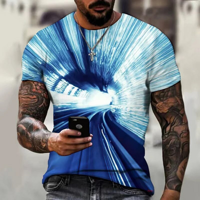 Vyriški marškinėliai grafiniai 3d O kaklo juodi balti dryžiai dideli drabužiai Kasdieniai viršutiniai gatvės drabužiai trumpomis rankovėmis Drabužiai Drabužiai