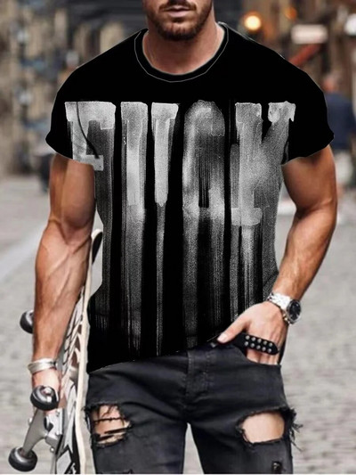 Vyriški marškinėliai grafiniai 3d O kaklo juodi balti dryžiai dideli drabužiai Kasdieniai viršutiniai gatvės drabužiai trumpomis rankovėmis Drabužiai Drabužiai