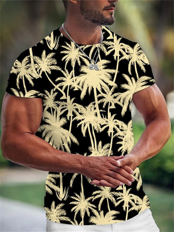 Лятна хавайска мъжка тениска с 3d печат Tree Graphic T Shirt Модно облекло с къс ръкав Oversize Camiseta Streetwear тениски