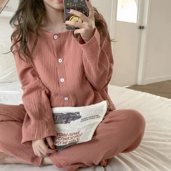 Пижама за бременни с дълъг ръкав Костюм за кърмене Удобен голям размер Свободна пижама Панталон с регулируема талия Домашно обслужване