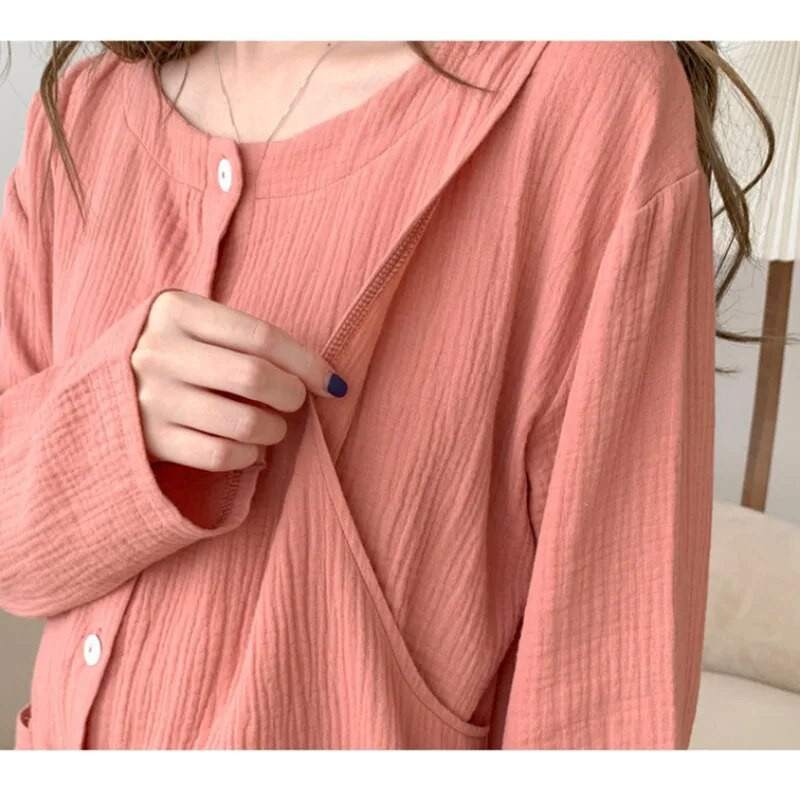 Nėščiųjų pižama ilgomis rankovėmis žindymo kostiumas Patogus didelio dydžio laisvos pižamos kelnės su reguliuojamu juosmeniu