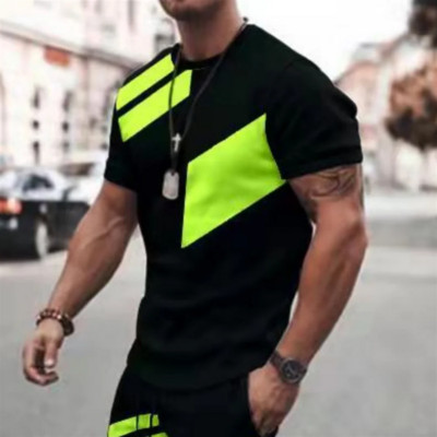 Vasariniai marškinėliai vyrams, languoti juostelėmis spausdinti Aukštos kokybės vyriški rūbai Kasdieniai laisvalaikio viršūnės Šventinės Kelionės Marškinėliai trumpomis rankovėmis