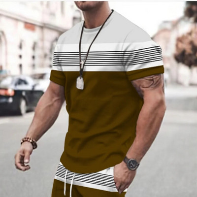 Vasariniai marškinėliai vyrams, languoti juostelėmis spausdinti Aukštos kokybės vyriški rūbai Kasdieniai laisvalaikio viršūnės Šventinės Kelionės Marškinėliai trumpomis rankovėmis