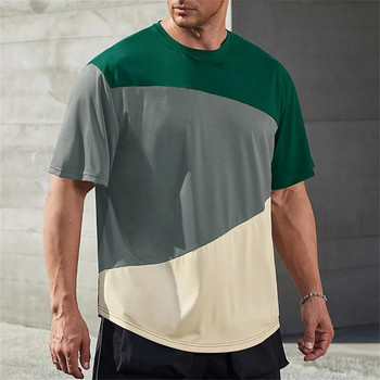 Лятна мъжка тениска с щампа на цветни блокове Ежедневно ежедневно облекло Свободна голяма риза Тенденция Нови тениски Висококачествено мъжко облекло