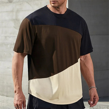 Лятна мъжка тениска с щампа на цветни блокове Ежедневно ежедневно облекло Свободна голяма риза Тенденция Нови тениски Висококачествено мъжко облекло