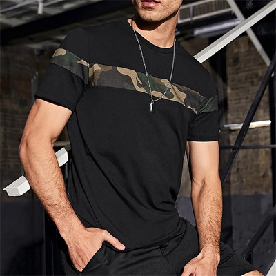 Καλοκαιρινό ανδρικό μπλουζάκι Έγχρωμο μπλοκ Εκτύπωση Καθημερινά Casual Ρούχα Χαλαρά μεγάλου μεγέθους-shirt Trend Νέα Tees Ανδρικά ρούχα υψηλής ποιότητας