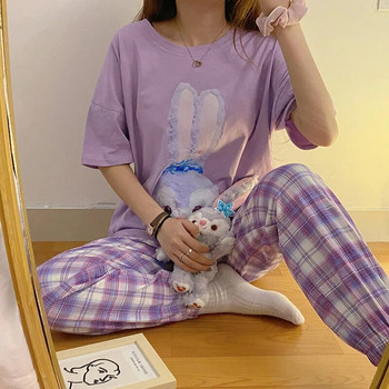 Пижами Дамски летни сладки карикатури Star Dew Панталони с къси ръкави Пижами Комплекти за домашни дрехи Two Pices
