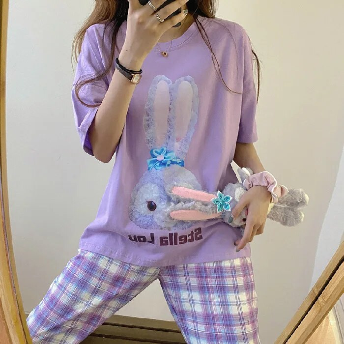 Pižamos Moteriški Vasaros Mieli Animaciniai Filmukai Žvaigždė Rasa Kelnės trumpomis rankovėmis Pižamos Namų rūbai Two Pices Komplektai