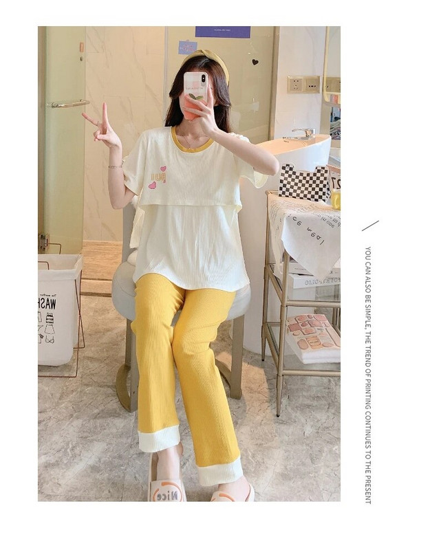 3vnt./rinkinys marškiniai ilgomis rankovėmis+trumpomis rankovėmis žindymo viršus+reguliuojamo juosmens kelnės Motinystės rūbų rinkinys Pižamos kostiumai žindymui