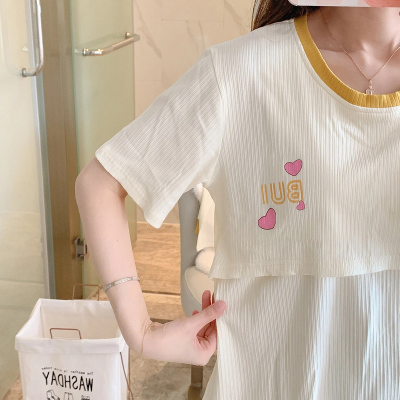 3vnt./rinkinys marškiniai ilgomis rankovėmis+trumpomis rankovėmis žindymo viršus+reguliuojamo juosmens kelnės Motinystės rūbų rinkinys Pižamos kostiumai žindymui