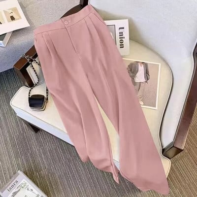 Dviejų dalių kelnių komplektai Moteriški kostiumai 2023 m. rudens Nauji solidūs ilgomis rankovėmis suvarstomi švarkai Paltas + plačios kojos laisvi švarkai, kostiumai prašmatnūs