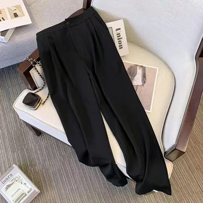 Dviejų dalių kelnių komplektai Moteriški kostiumai 2023 m. rudens Nauji solidūs ilgomis rankovėmis suvarstomi švarkai Paltas + plačios kojos laisvi švarkai, kostiumai prašmatnūs