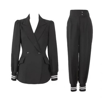 Нови модни дамски панталони за 2023 г. Блейзър с дълъг ръкав и колан Костюм с дълги панталони Офис дама Работно облекло Комплект от 2 части Дамски комплект