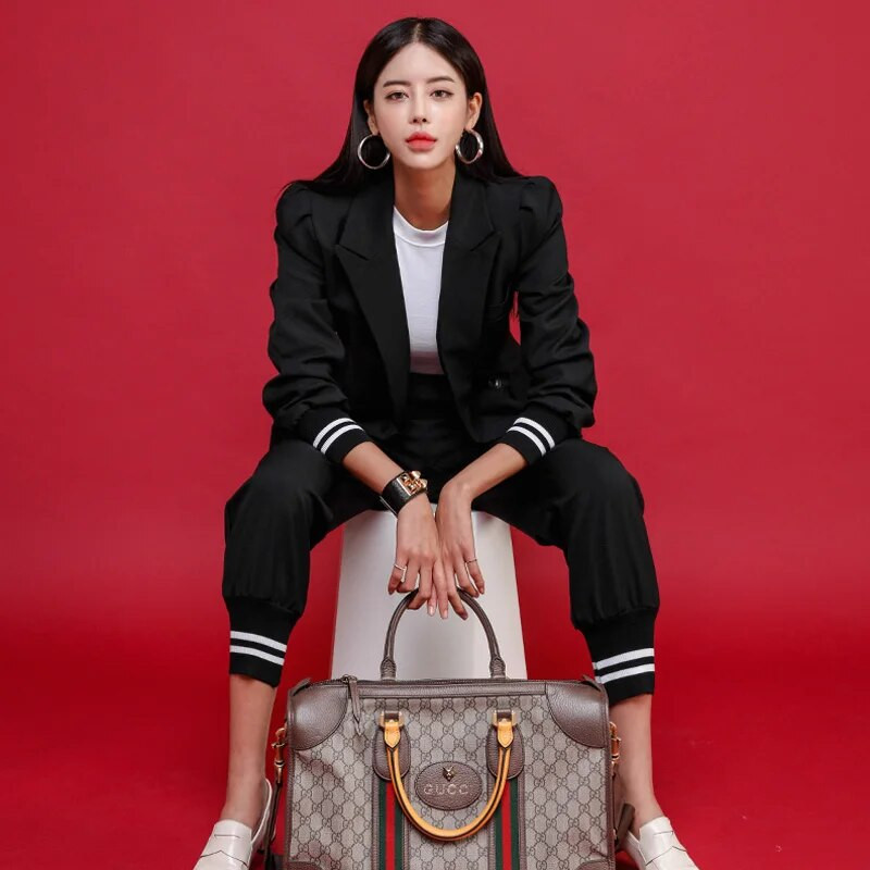 Nova modna ženska odijela s hlačama za 2023., jakna s remenom i dugim rukavima, odijelo s dugim hlačama, uredska dama, radna odjeća, dvodijelni set, ženski komplet