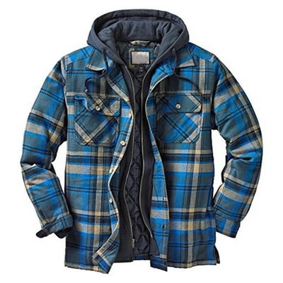 Muška jesensko-zimska jakna s kapuljačom Harajuku karirani kaputi s patentnim zatvaračem dugih rukava Basic Casual Jakne košulja Europsko-američka veličina S-5XL