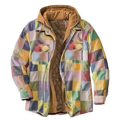 Muška jesensko-zimska jakna s kapuljačom Harajuku karirani kaputi s patentnim zatvaračem dugih rukava Basic Casual Jakne košulja Europsko-američka veličina S-5XL