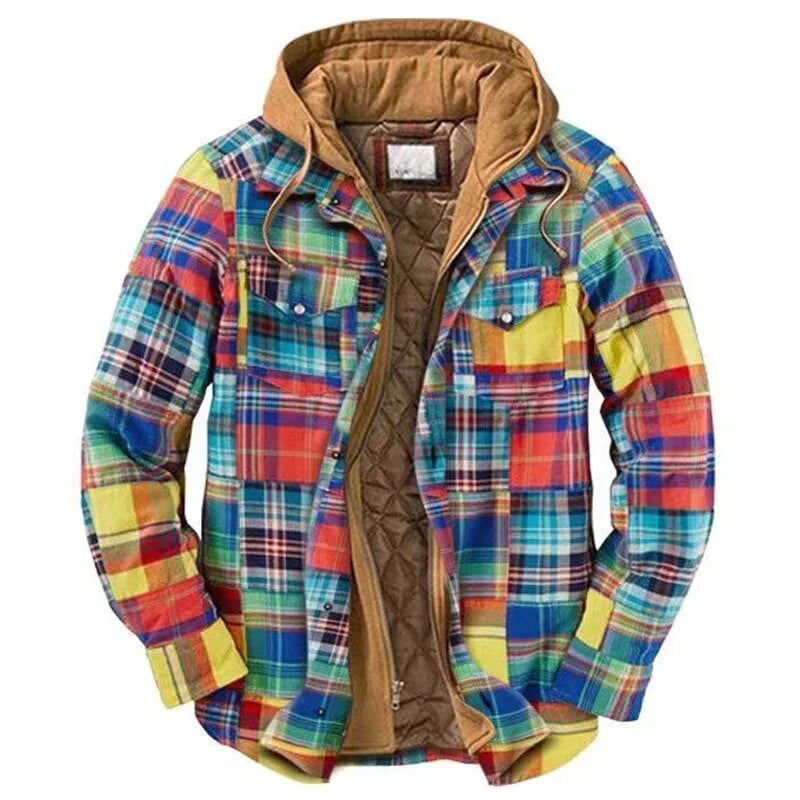 Muška jesensko-zimska jakna s kapuljačom Harajuku karirani kaputi s patentnim zatvaračem dugih rukava Basic Casual Jakne košulja Europsko-američka veličina S-5XL