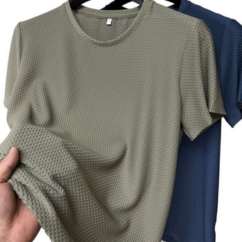 Летни ледени копринени висококачествени едноцветни висококачествени тениски с къс ръкав Мъжка дишаща модна тениска Мъжки маркови дрехи 4XL