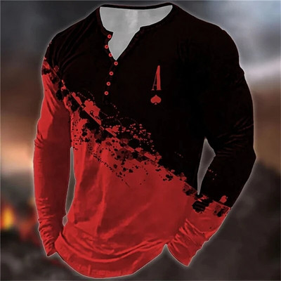 Férfi pólók Vintage színű blokkoló hosszú ujjú felsők Őszi pamut Grafikus alkalmi hip-hop túlméretezett ruházat V-nyakú pólók