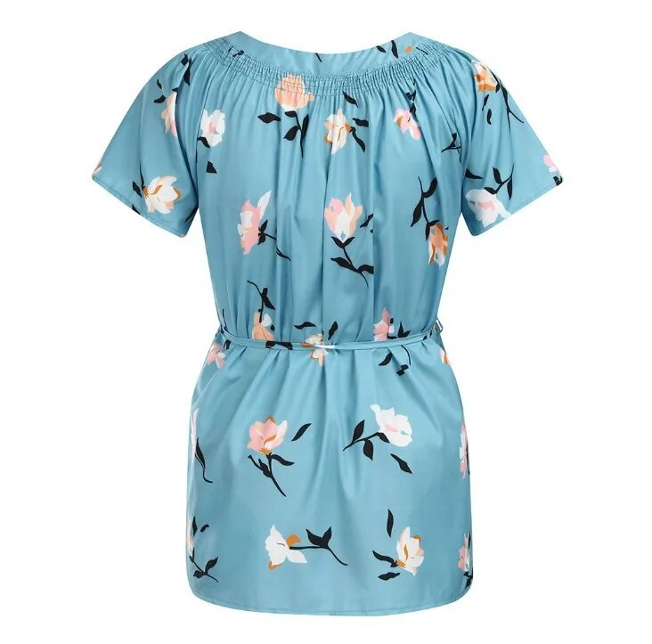 Drabužiai nėščiosioms Vasariniai V formos iškirptės trumpomis rankovėmis Suvarstomi spaudiniai Moterys Drabužiai Maitinimui Kelnaitės krūtimi maitinantys poliesterio marškinėliai moterims