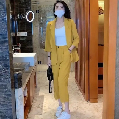 Outfit Professzionális női 2 nadrággarnitúra táskás, kétrészes nadrág szett nőknek munkába viselt blézer és irodai nadrágkosztüm Olcsó Xxl