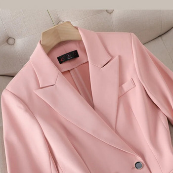 Ροζ Κοστούμια Γυναικεία Μόδα Νέα 2023 Ανοιξιάτικη ιδιοσυγκρασία Porfessional λεπτό μισό μανίκι μπλέιζερ και παντελόνι Γυναικεία ρούχα εργασίας