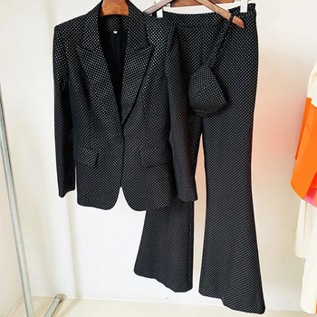 Υψηλής ποιότητας Σετ 3 τεμαχίων Παντελόνι Blazer Κοστούμια Γυναικεία Μαύρα Bling Μόδα INS Επίσημα Σετ παντελόνια με μακρύ μπλέιζερ με μονό κουμπί