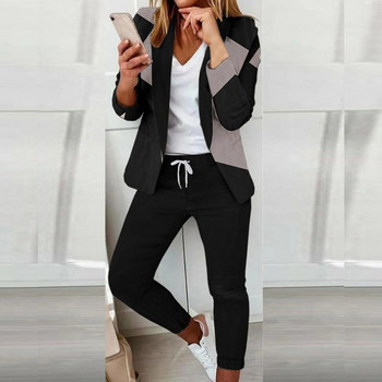 Модни дамски комплекти от две части 2023 Пролет Есен Дамско палто с отложен блейзър Костюм с панталон с шнурове Дамски женски ежедневен комплект