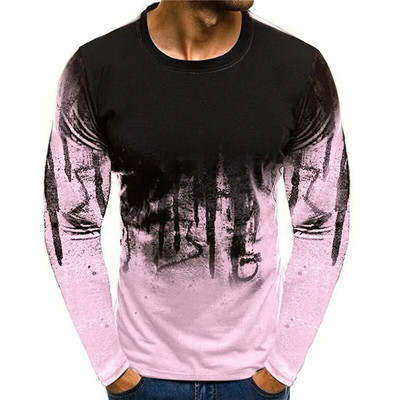 Modni gradijent Harajuku print Majice dugih rukava Hip Hop trend muške majice Dnevni ležerni pulover s O izrezom Široka gornja odjeća