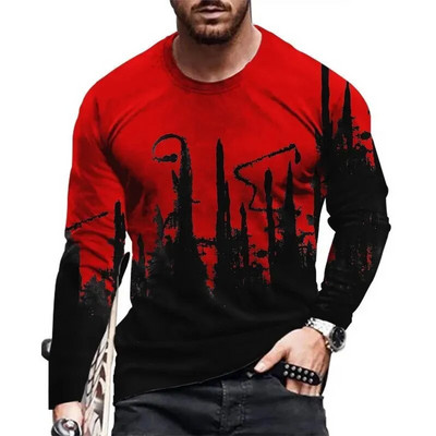 Modni gradijent Harajuku print Majice dugih rukava Hip Hop trend muške majice Dnevni ležerni pulover s O izrezom Široka gornja odjeća