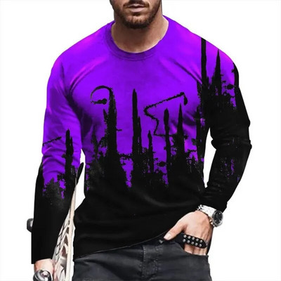 Modni gradijent Harajuku print Majice dugih rukava Hip Hop trend muške majice Dnevni ležerni pulover s O izrezom Široka gornja odjeća