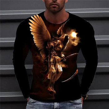 Animal Crow Vintage 3D Print Лятна мъжка тениска с кръгло деколте Ежедневна огромна тениска с дълъг ръкав Моден пуловер Мъжко облекло