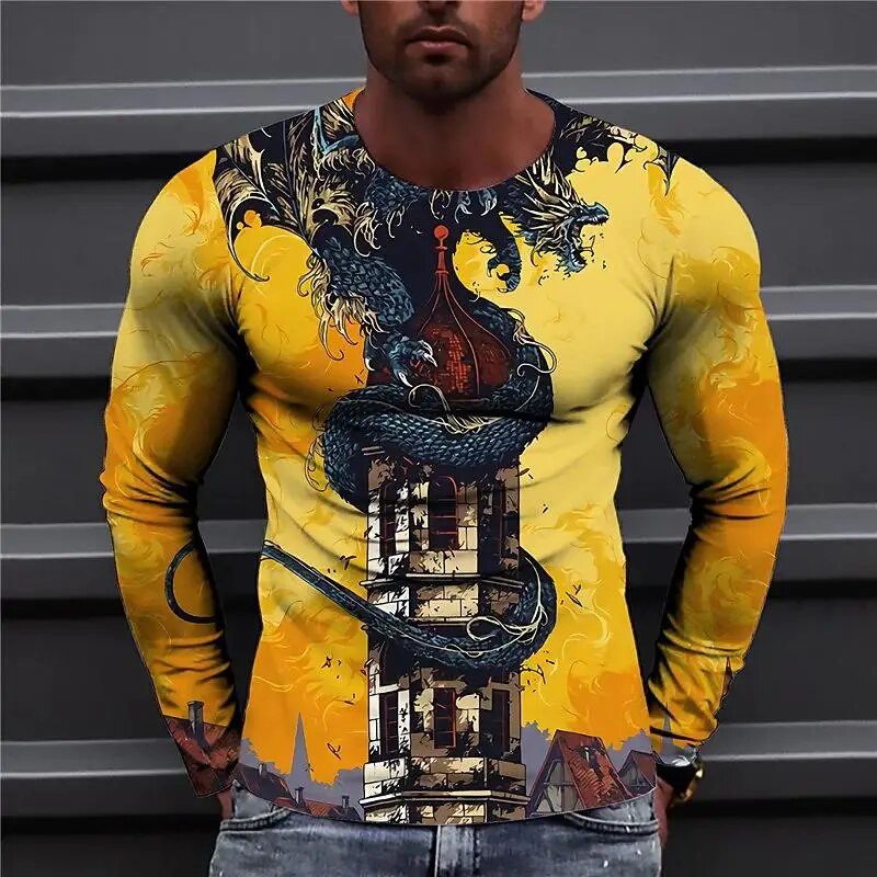 Animal Crow Vintage 3D Print Vasariniai vyriški marškinėliai su apvaliu kaklu Kasdieniai ilgomis rankovėmis, dideli marškinėliai Madingi megztiniai vyriški drabužiai