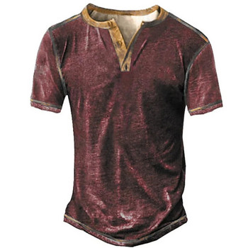 2023 Мъжки ризи Henley обикновена риза с V-образно деколте щамповано горнище Vintage памучна огромна тениска Мъжки Harajuku Clothes Streetwear Homme