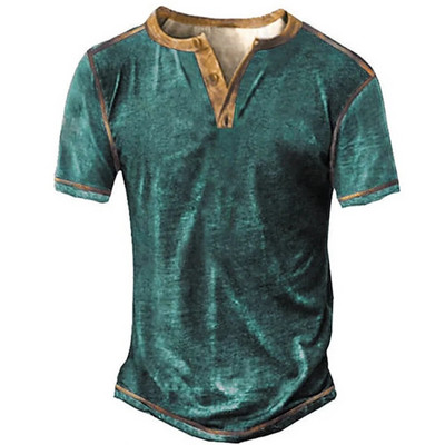 2023 Muške košulje Henley obična košulja s V-izrezom Top s printom Vintage pamučna prevelika majica s kratkim rukavima Muška Harajuku odjeća Streetwear Homme