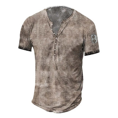 2023 Muške košulje Henley obična košulja s V-izrezom Top s printom Vintage pamučna prevelika majica s kratkim rukavima Muška Harajuku odjeća Streetwear Homme
