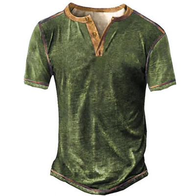 2023 Muške košulje Henley obična košulja s V-izrezom Top s printom Vintage pamučna prevelika majica s kratkim rukavima Muška Harajuku odjeća Streetwear Homme