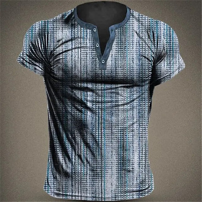 2023 Muške košulje Henley obična košulja s V-izrezom Top s printom Vintage pamučna prevelika majica s kratkim rukavima Muška Harajuku odjeća Streetwear Homme